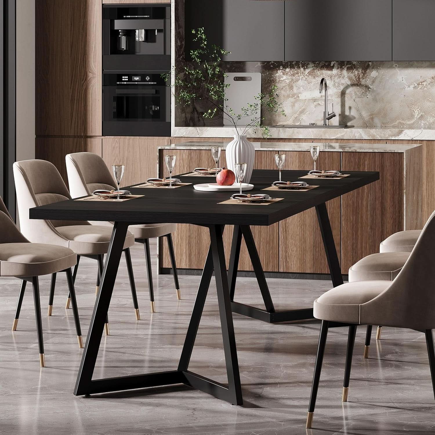 70.86 Inch Black Dining Table For 4 To 6 Family Room