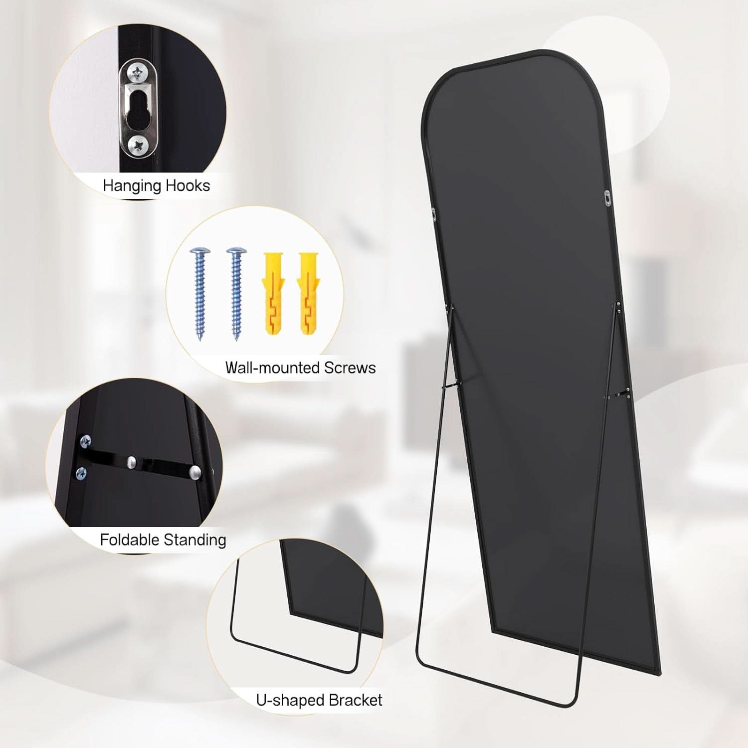 71 Inch Black Oversized Full Length Arch Floor Mirror