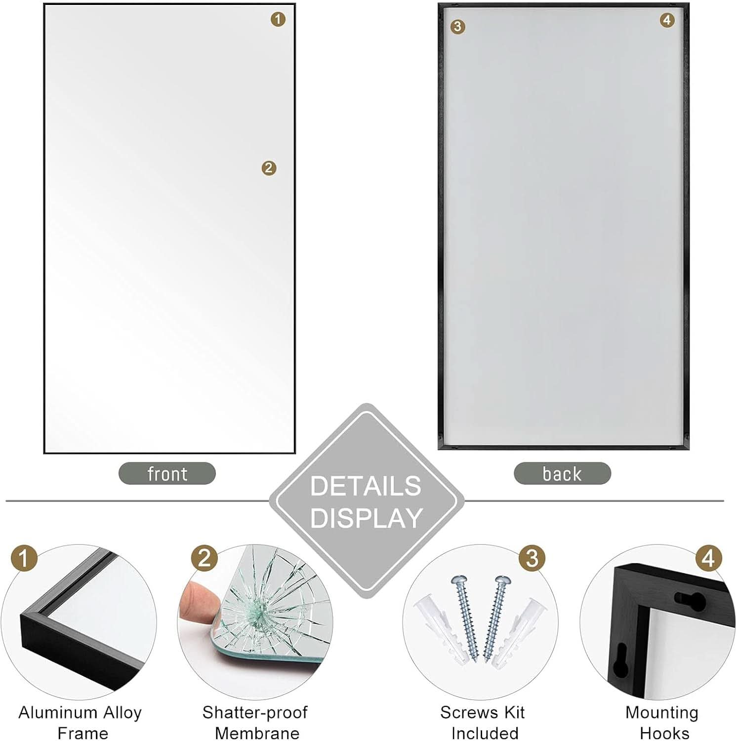 71 Inch By 32 Inch Full Length Mirror Black Aluminum Frame