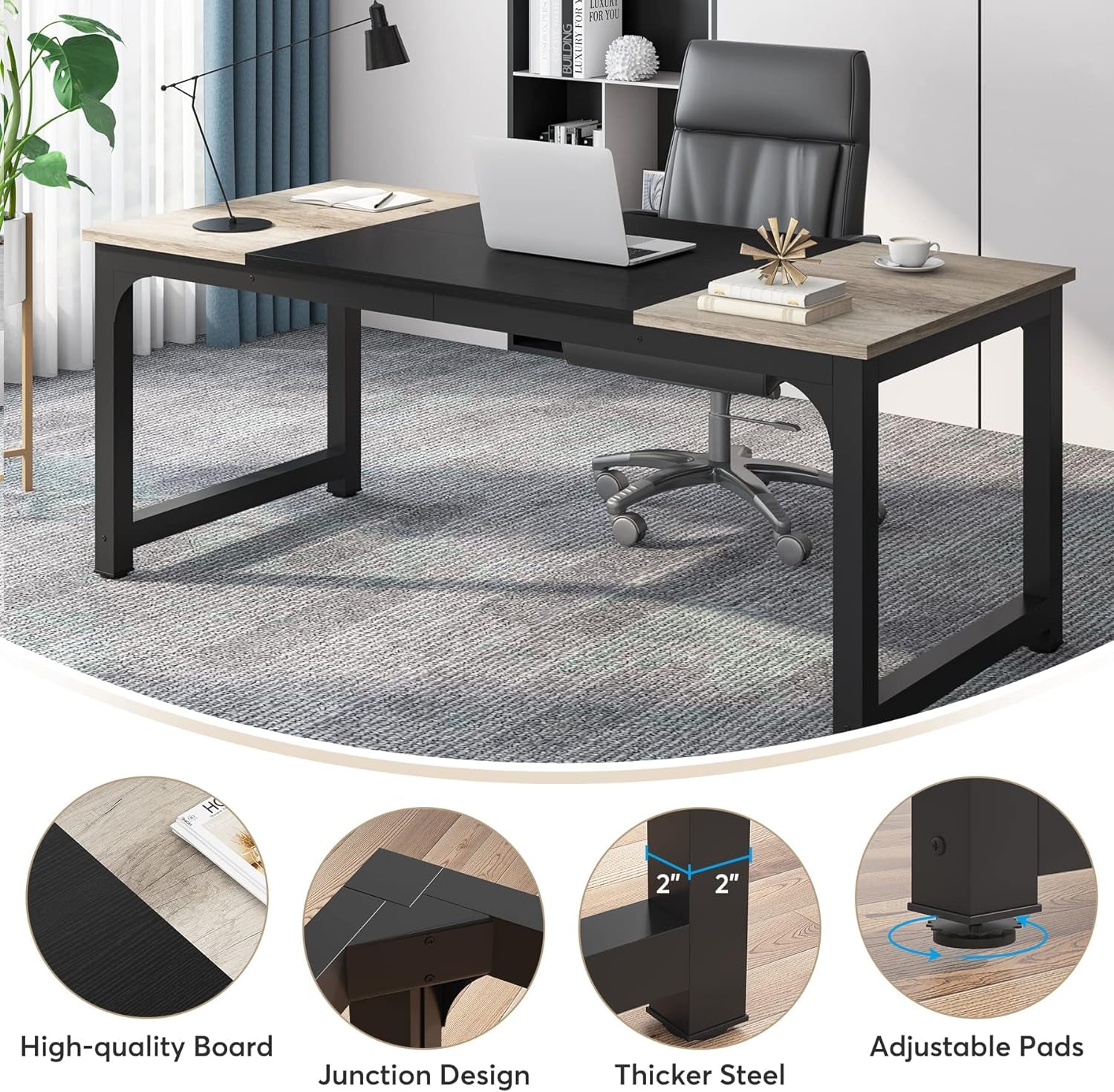 71 Inch Executive Office Desk Vintage Grey Black Large