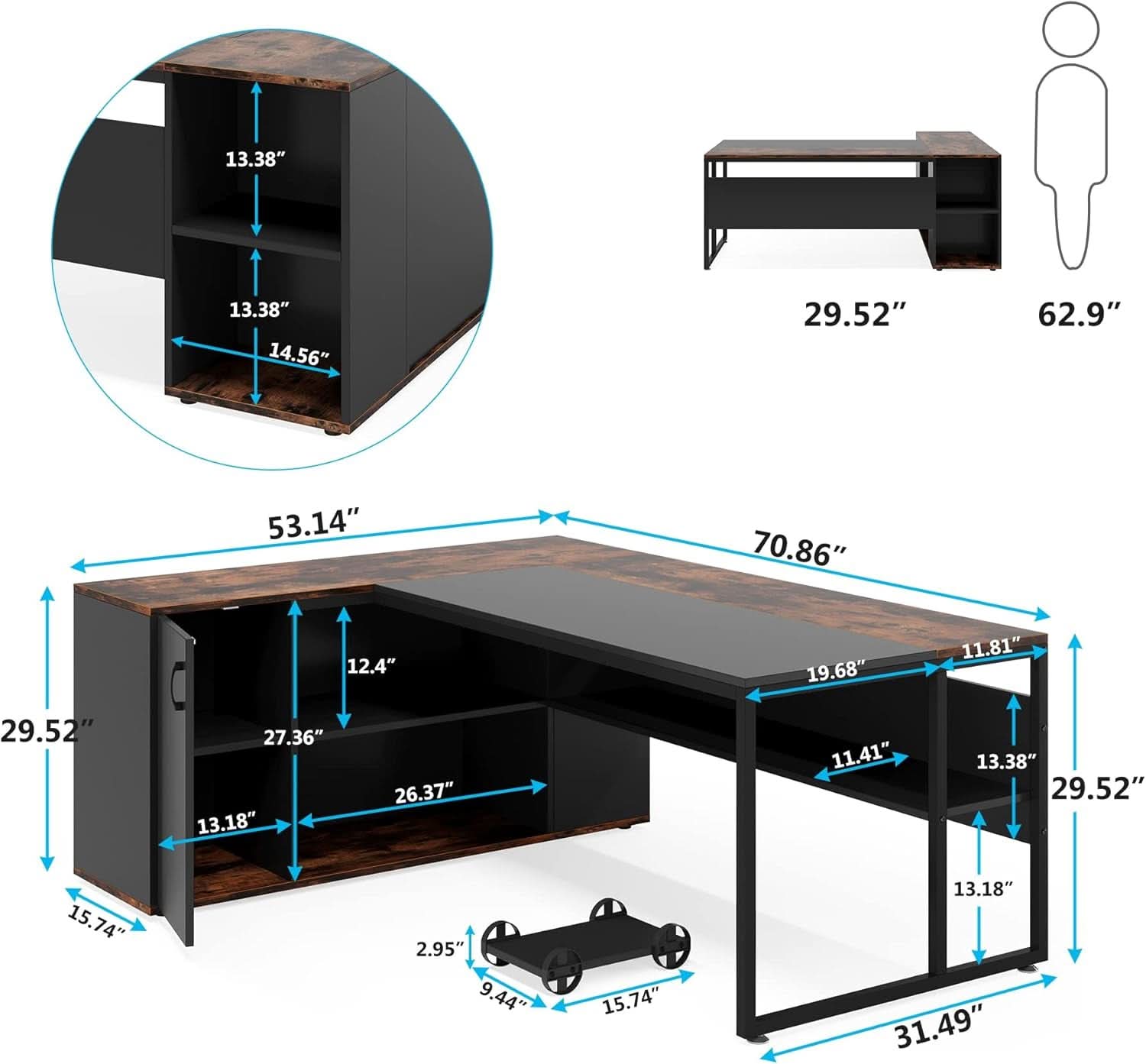 71 Inch L Shaped Executive Desk Brown And Black Office