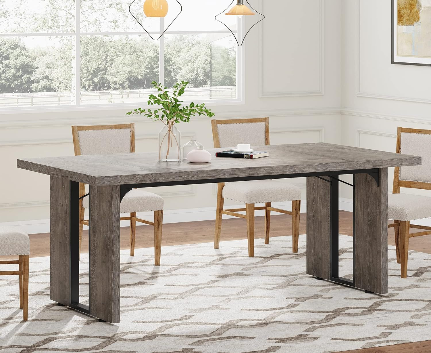 71 Inch Large Dining Table Rustic Farmhouse Style For 6 To 8