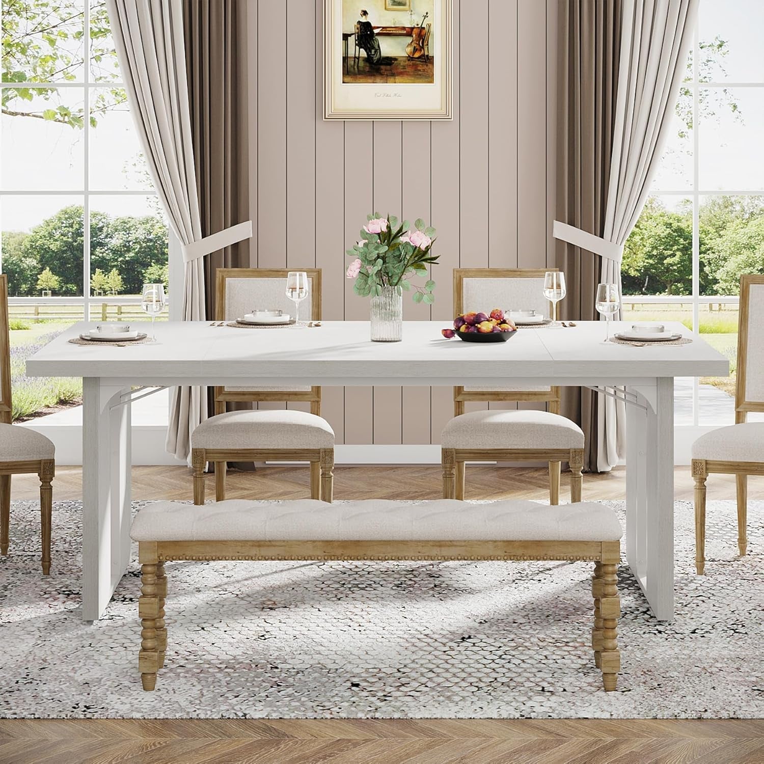 71 Inch Rustic Farmhouse Dining Table For 6 To 8 People