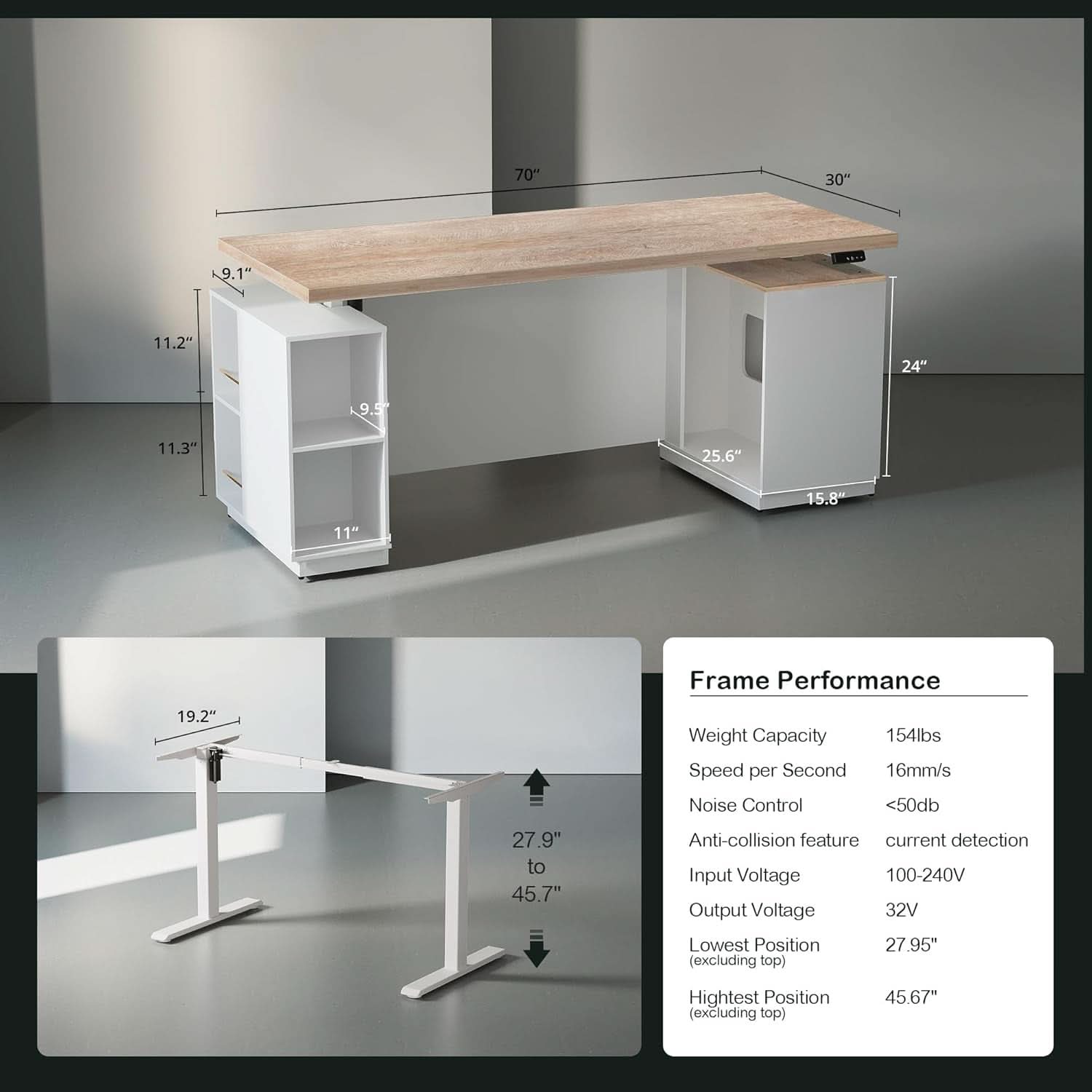 71 Inches Electric Height Adjustable Standing Desk