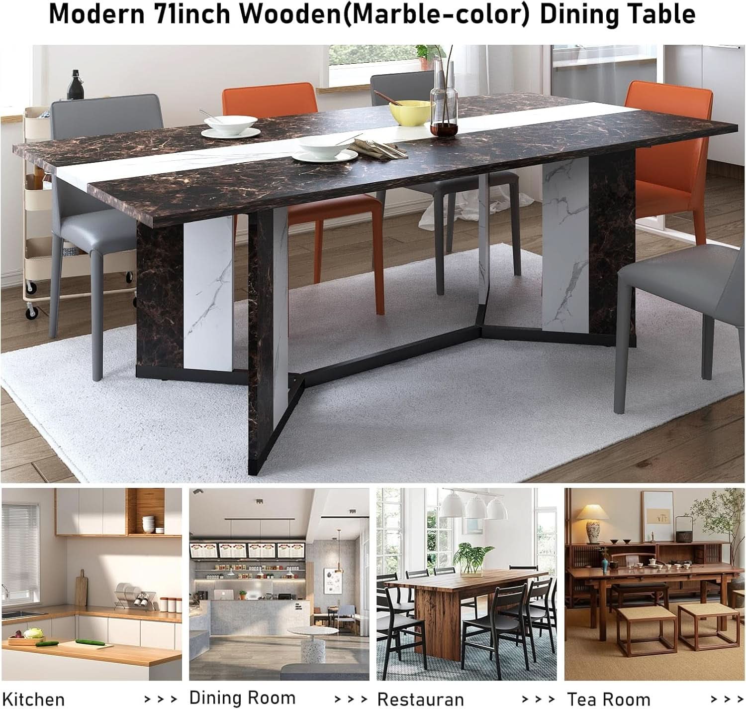 71In Rectangular Dining Table With Waterproof Marble Top
