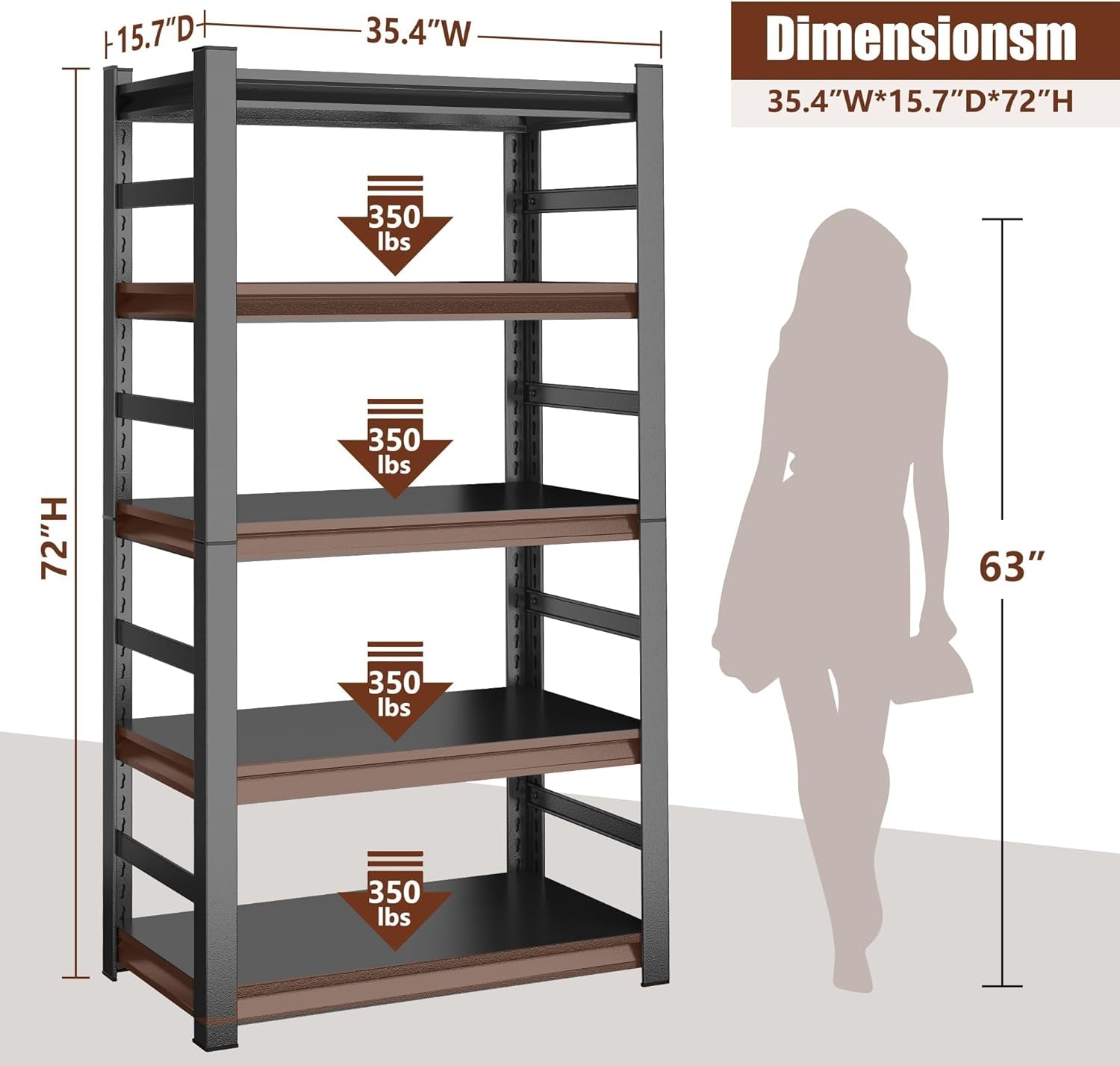72 Inch Tall Industrial Metal Freestanding Bookshelf