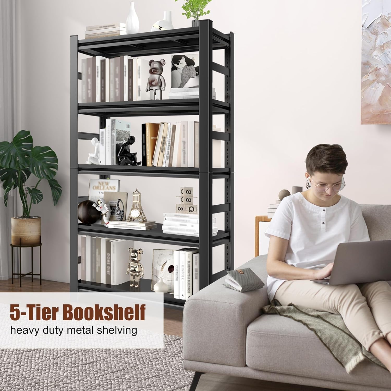72 Inch Tall Industrial Metal Freestanding Bookshelf