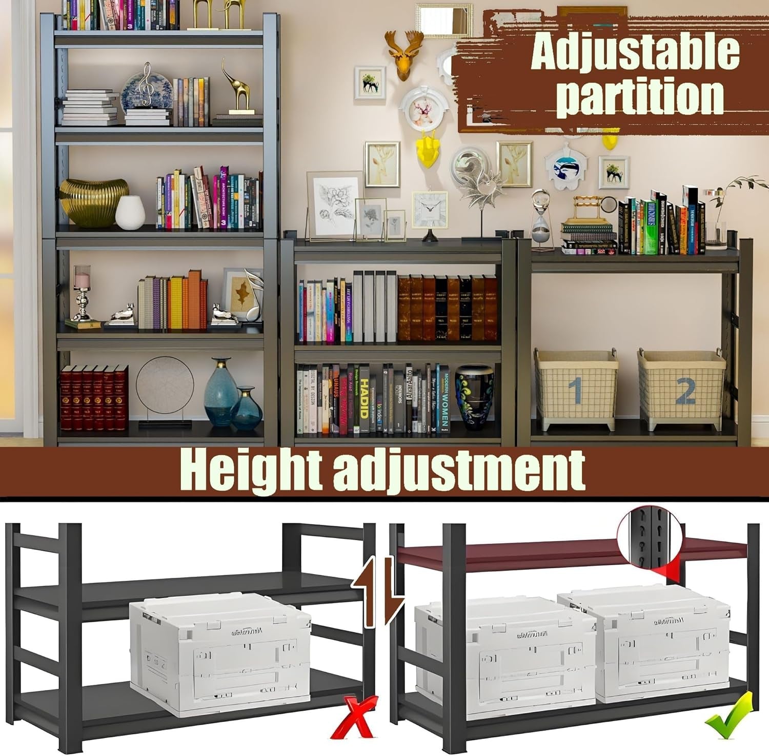 72 Inch Tall Industrial Metal Freestanding Bookshelf