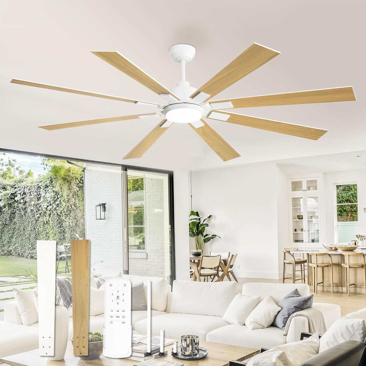 72 Inch White Ceiling Fan With Lights And Remote DC Motor