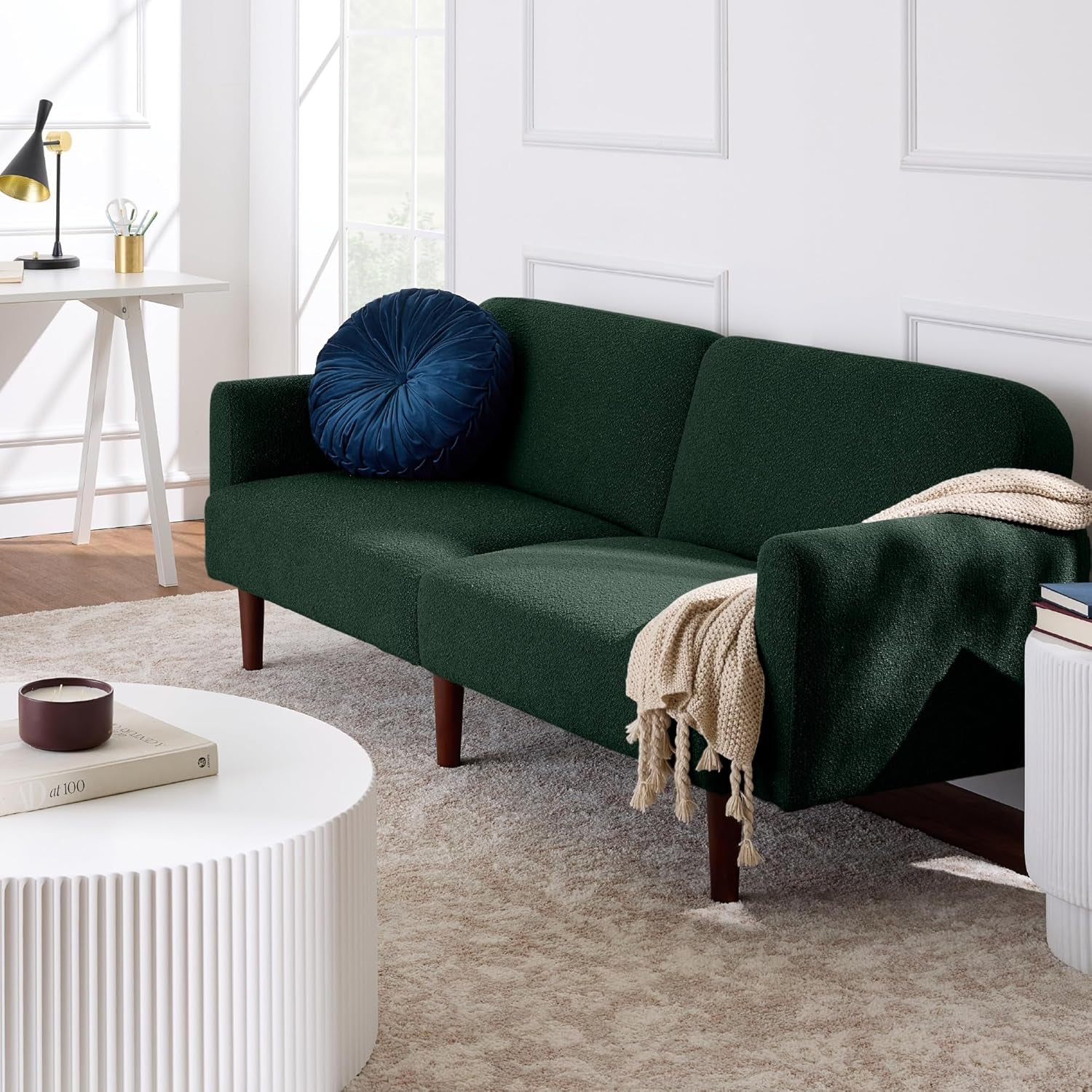 77 Inch Mid Century Boucle Loveseat Convertible Sleeper