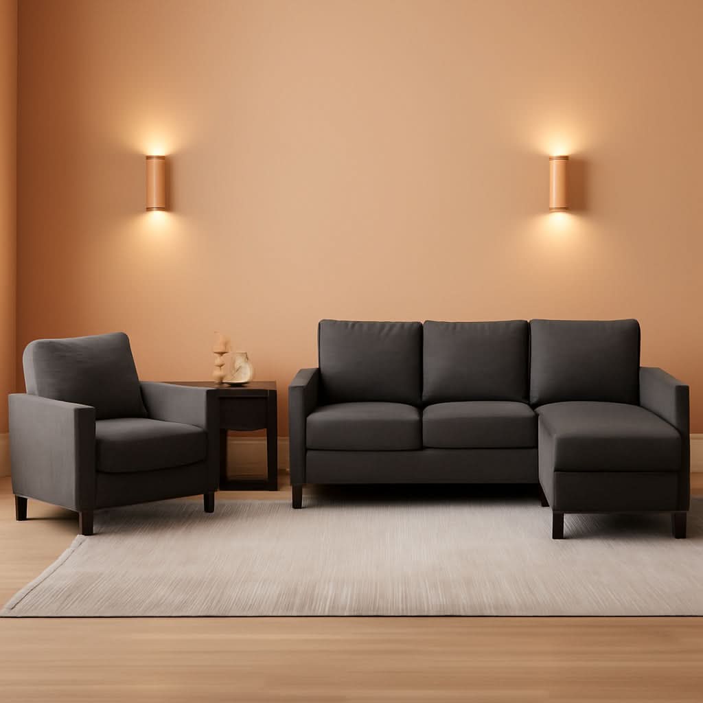 78 Inch Linen Sectional Sofa Set With Storage Ottoman