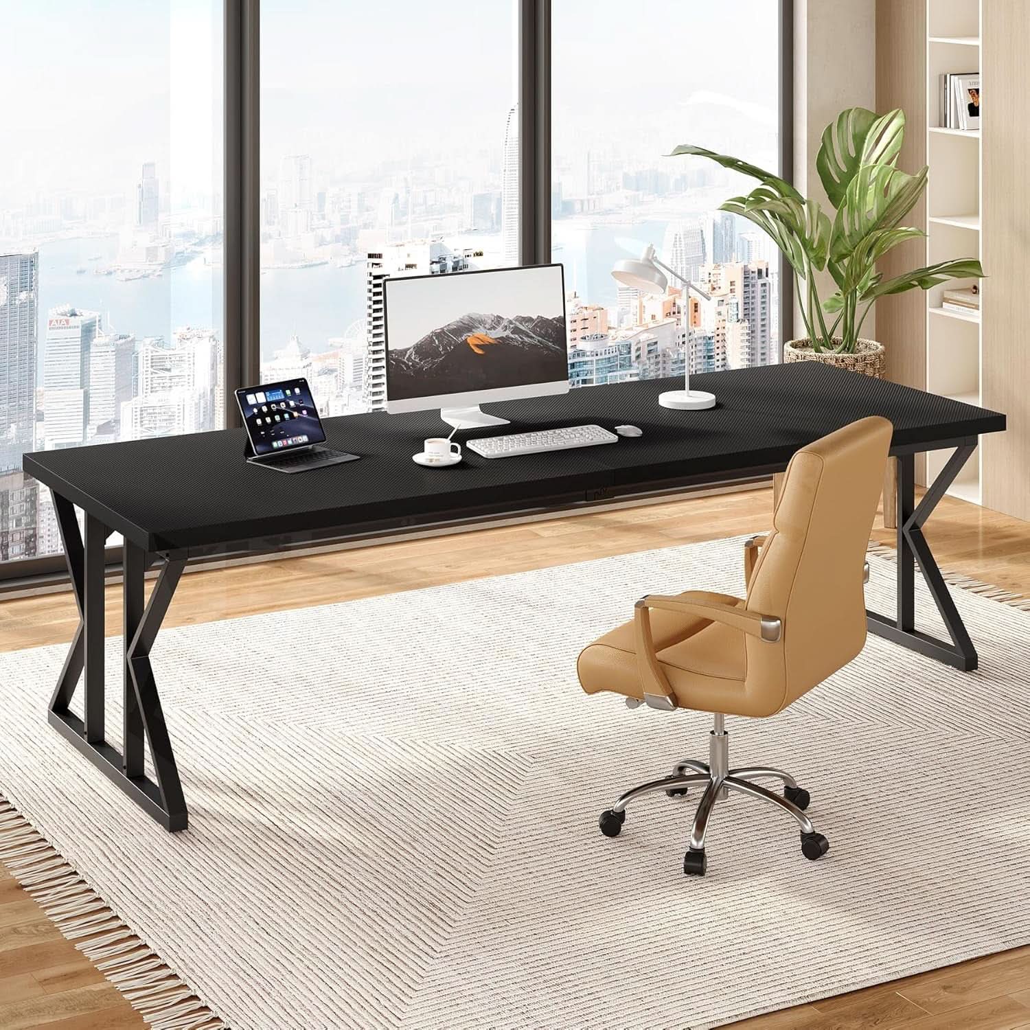 78.7 Inch Large Black Executive Desk Office Workstation