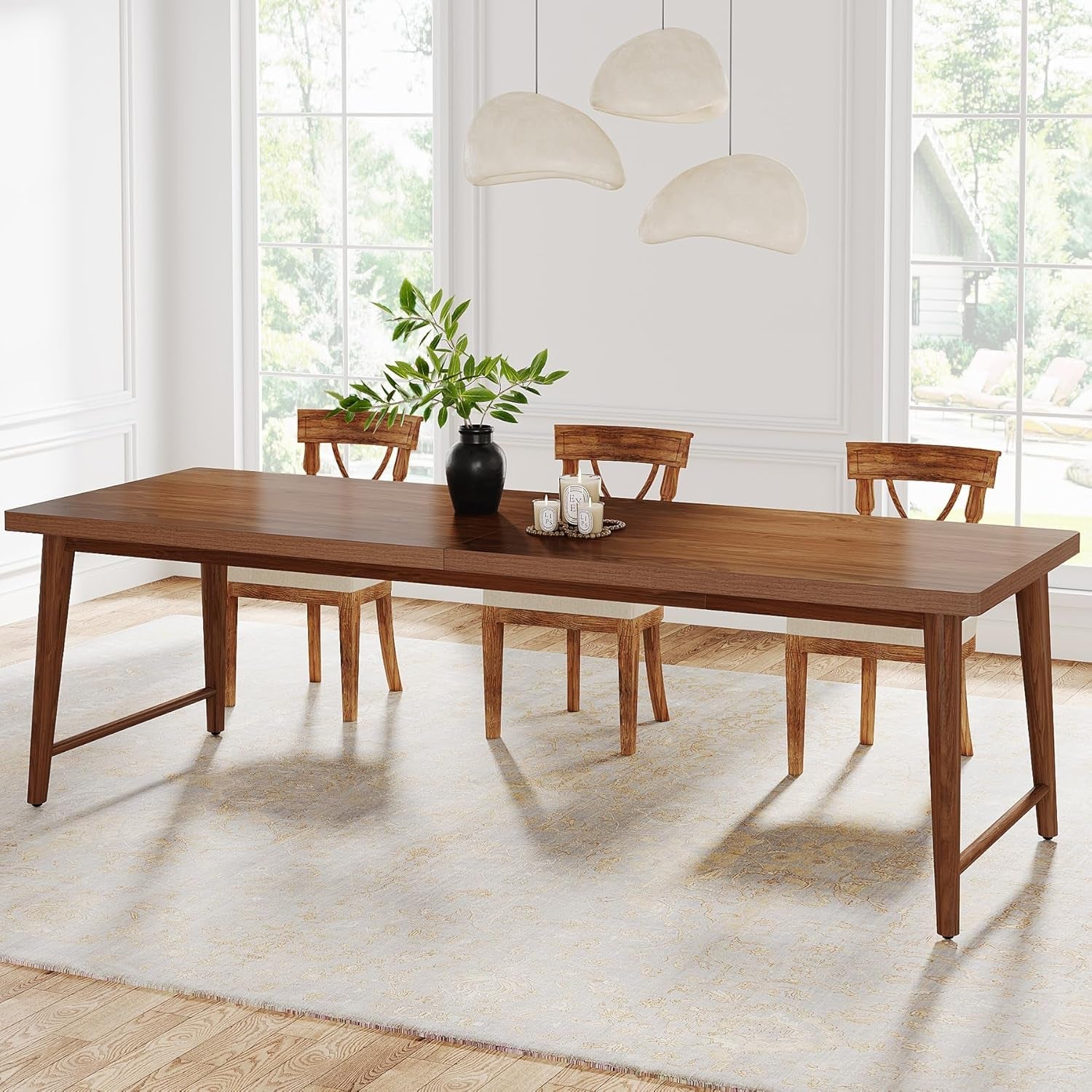 78.7 Inch Walnut Dining Table With Metal Legs Mid Century