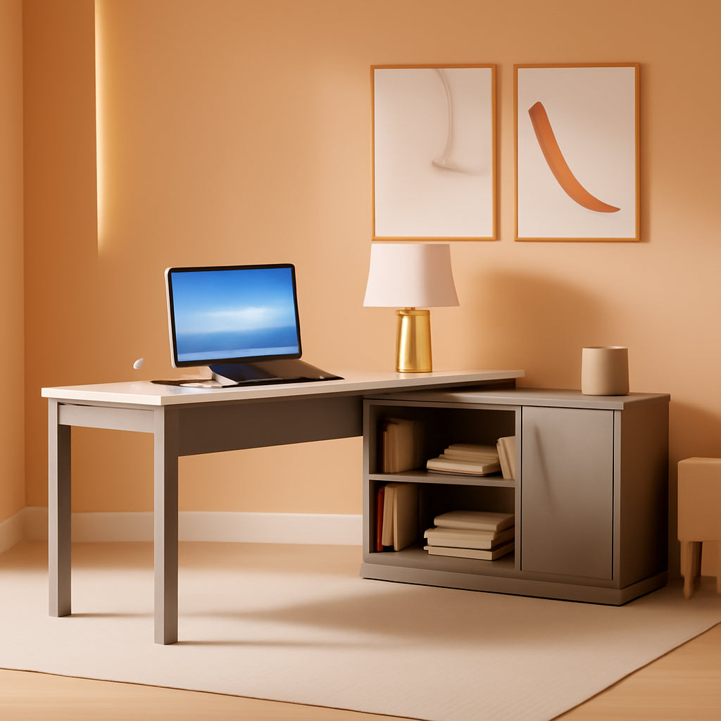 79 Inch L Shaped Desk Gray Cream White With Storage