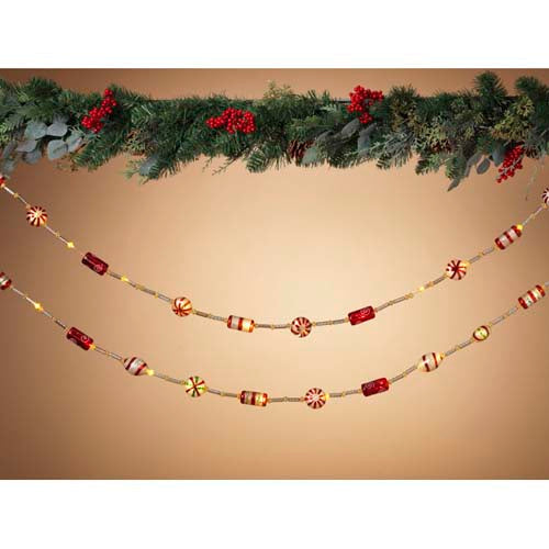 79" Lighted Twinkling w/ Green Glass Candy Garland