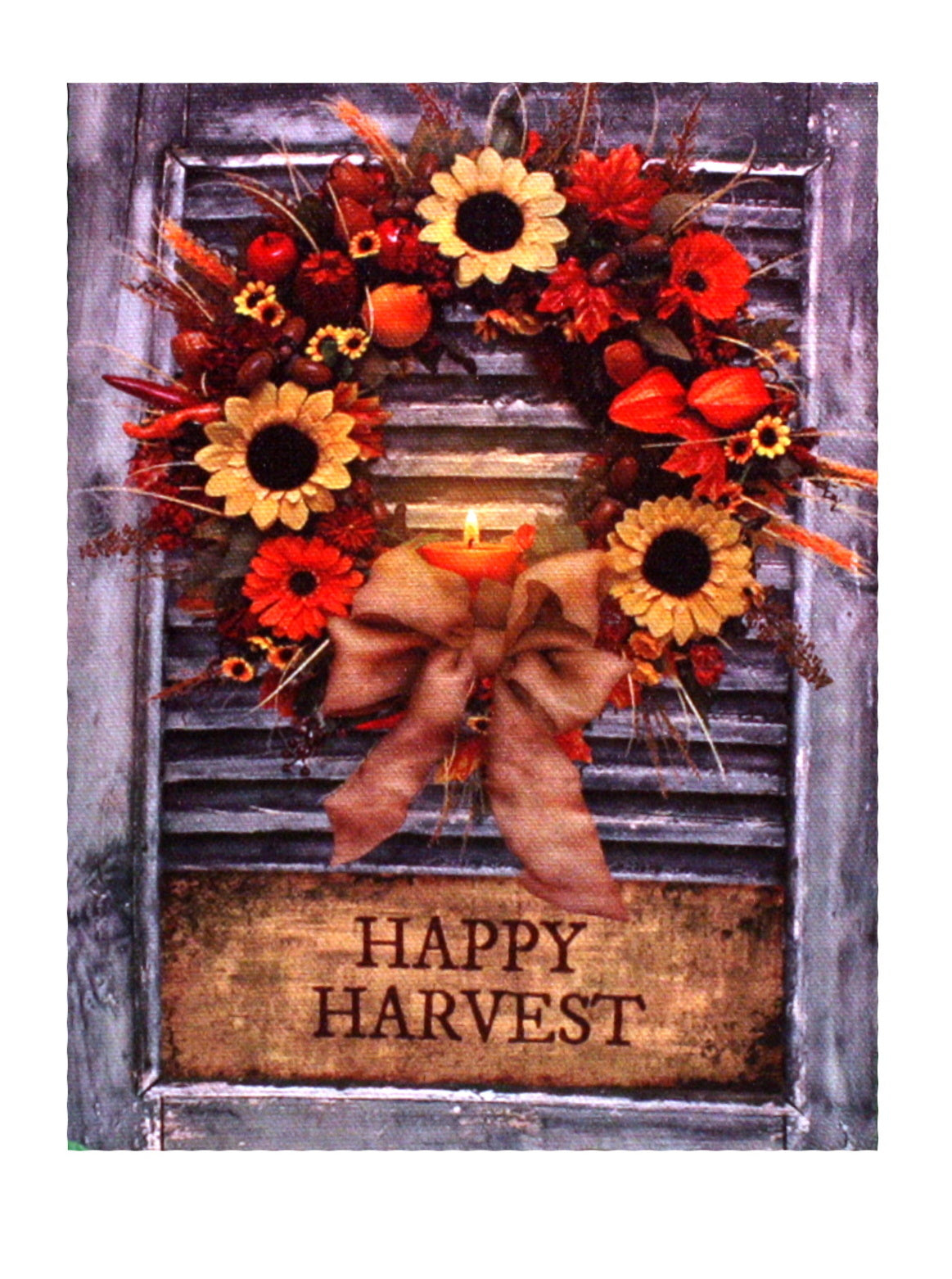 7.8" Lighted Canvas Print - Fall Wreath With Happy Harvest Sign