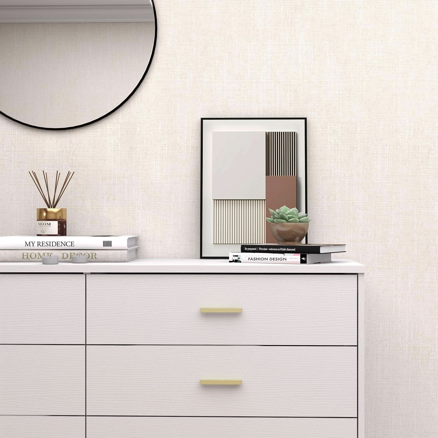 8 Drawer White Wood Lateral Dresser With Gold Handles