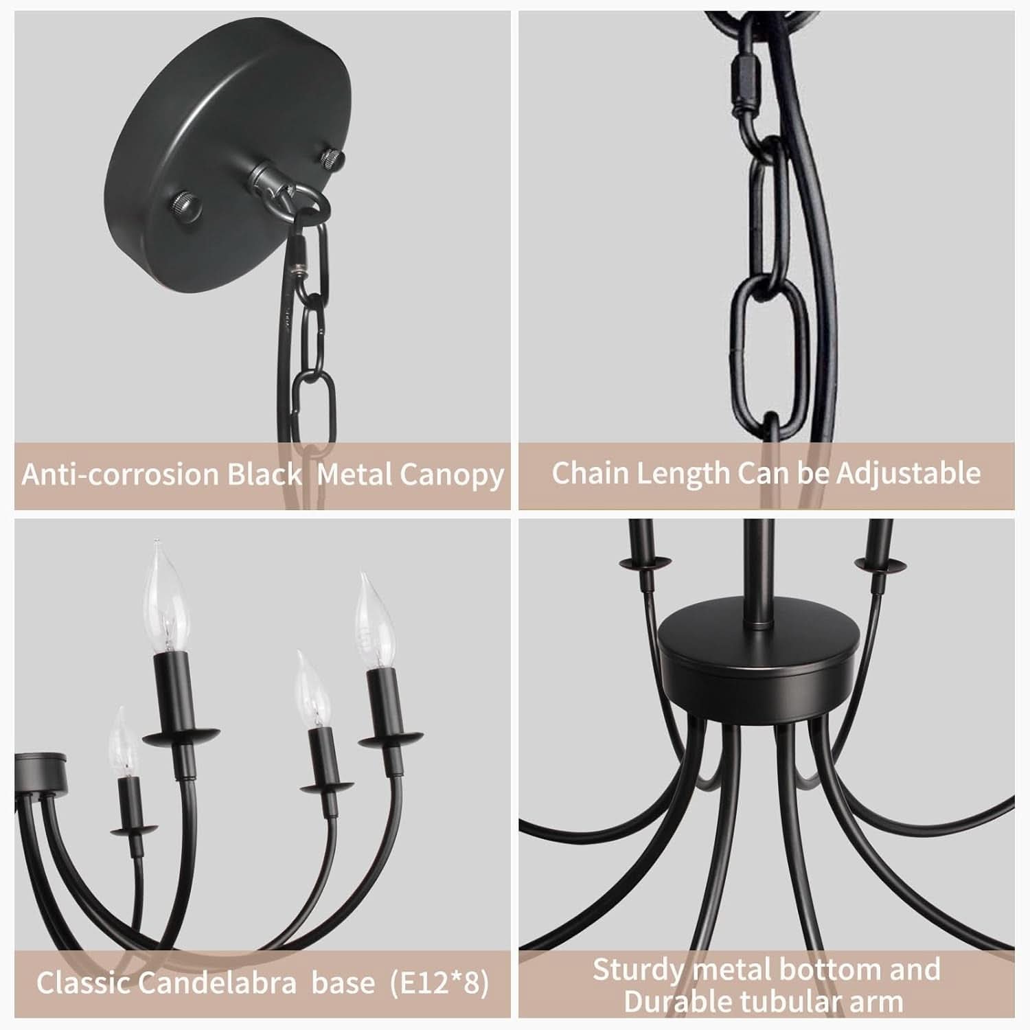 8 Light Matte Black Farmhouse Chandelier For Dining Room