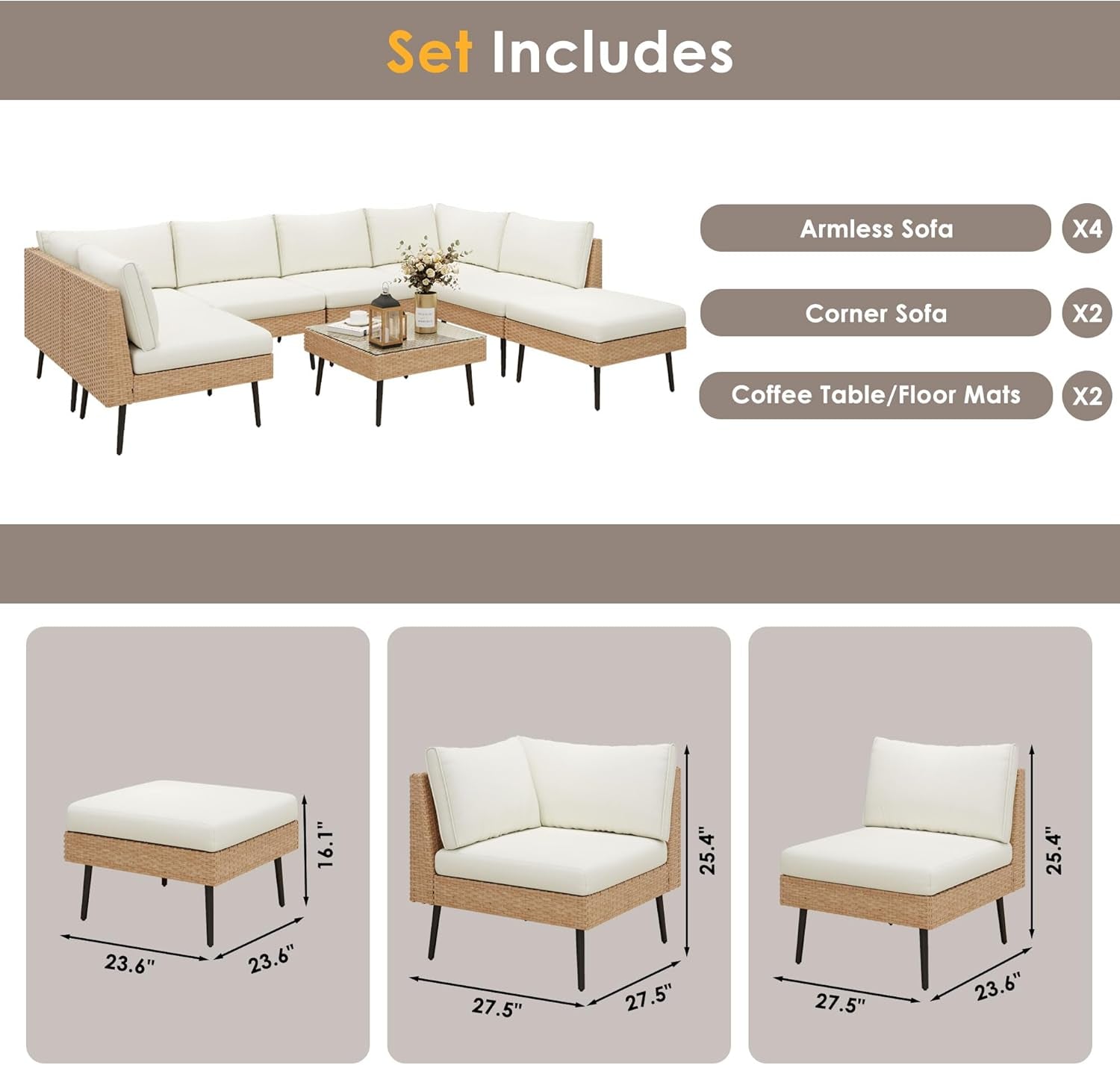 8 Piece Outdoor Patio Sectional Set With Waterproof Cover