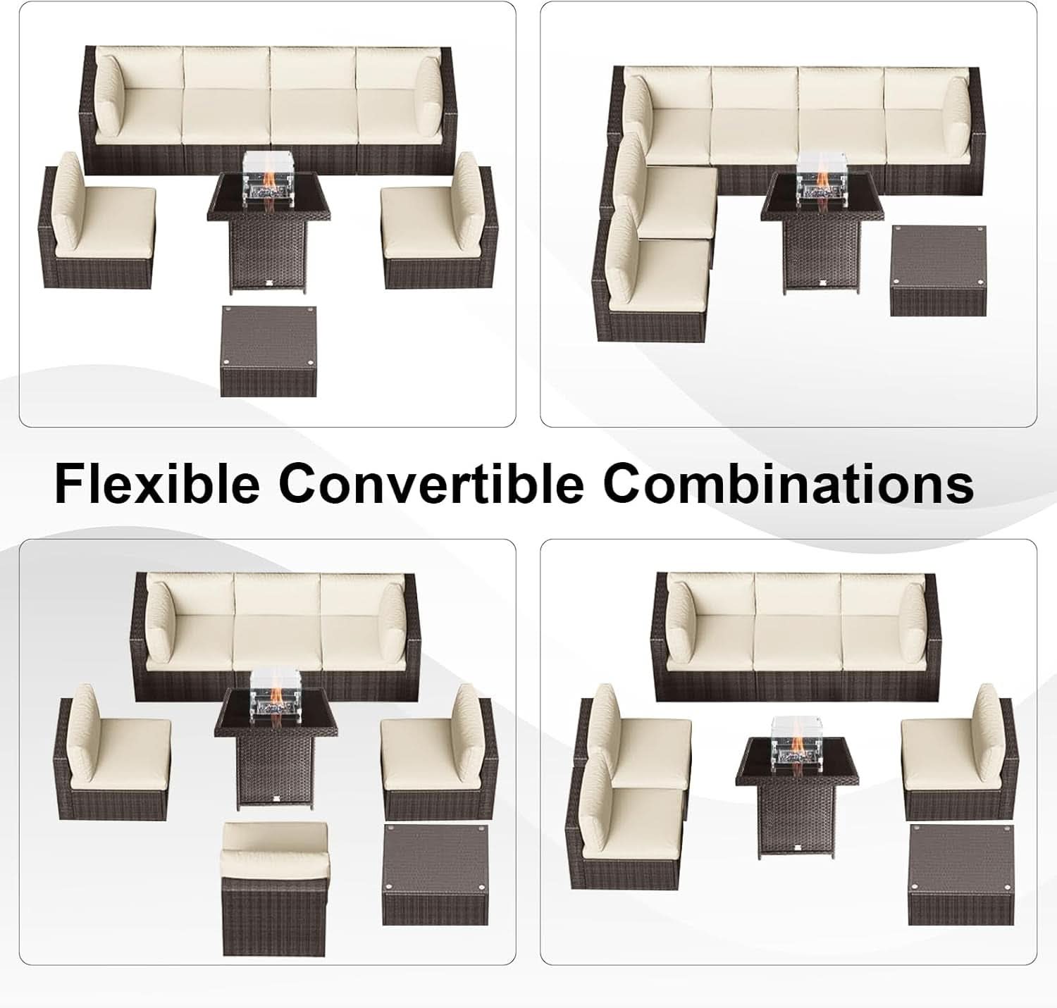 8 Piece Wicker Patio Furniture Set with Fire Pit