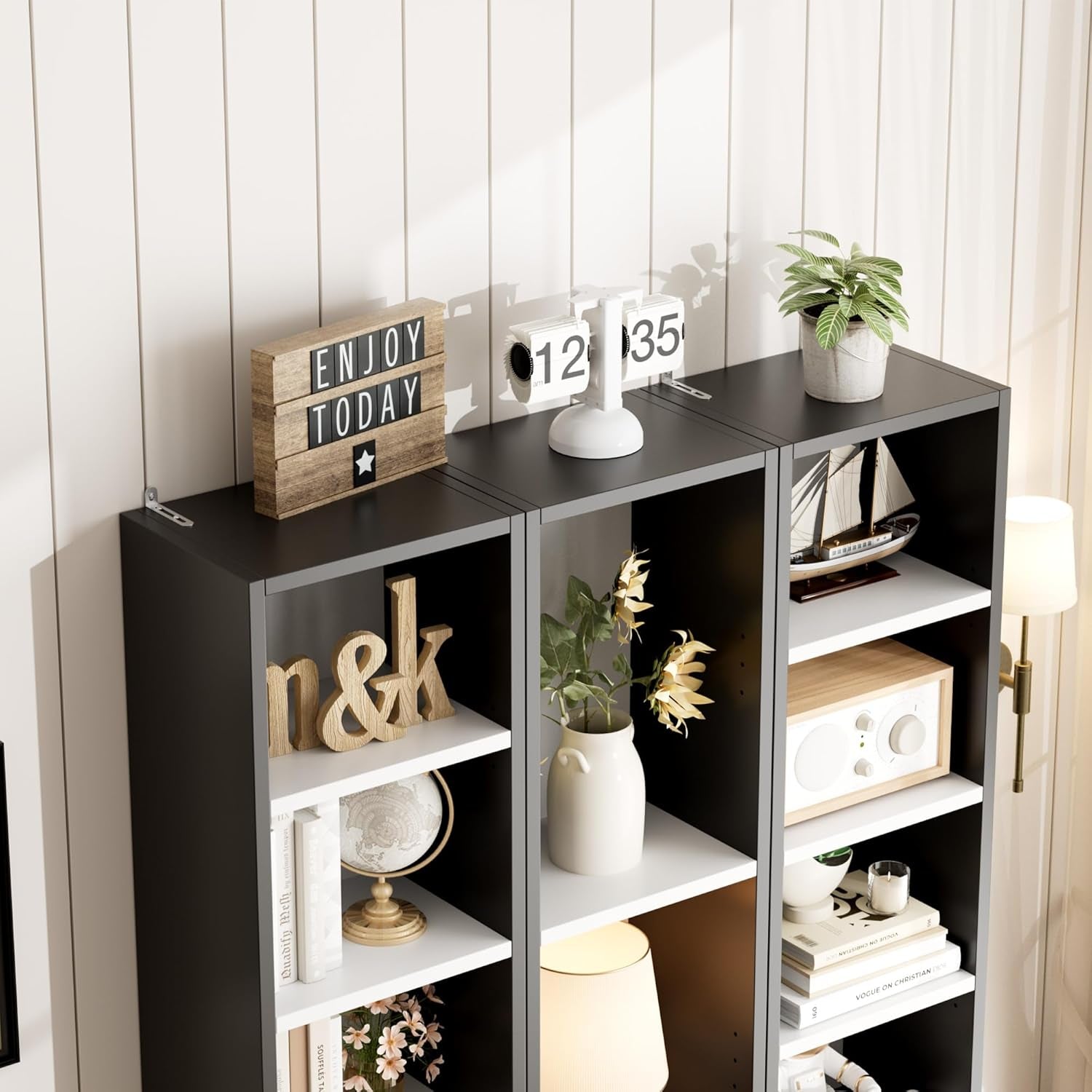8 Tier Media Tower Rack With Adjustable Shelves Black White