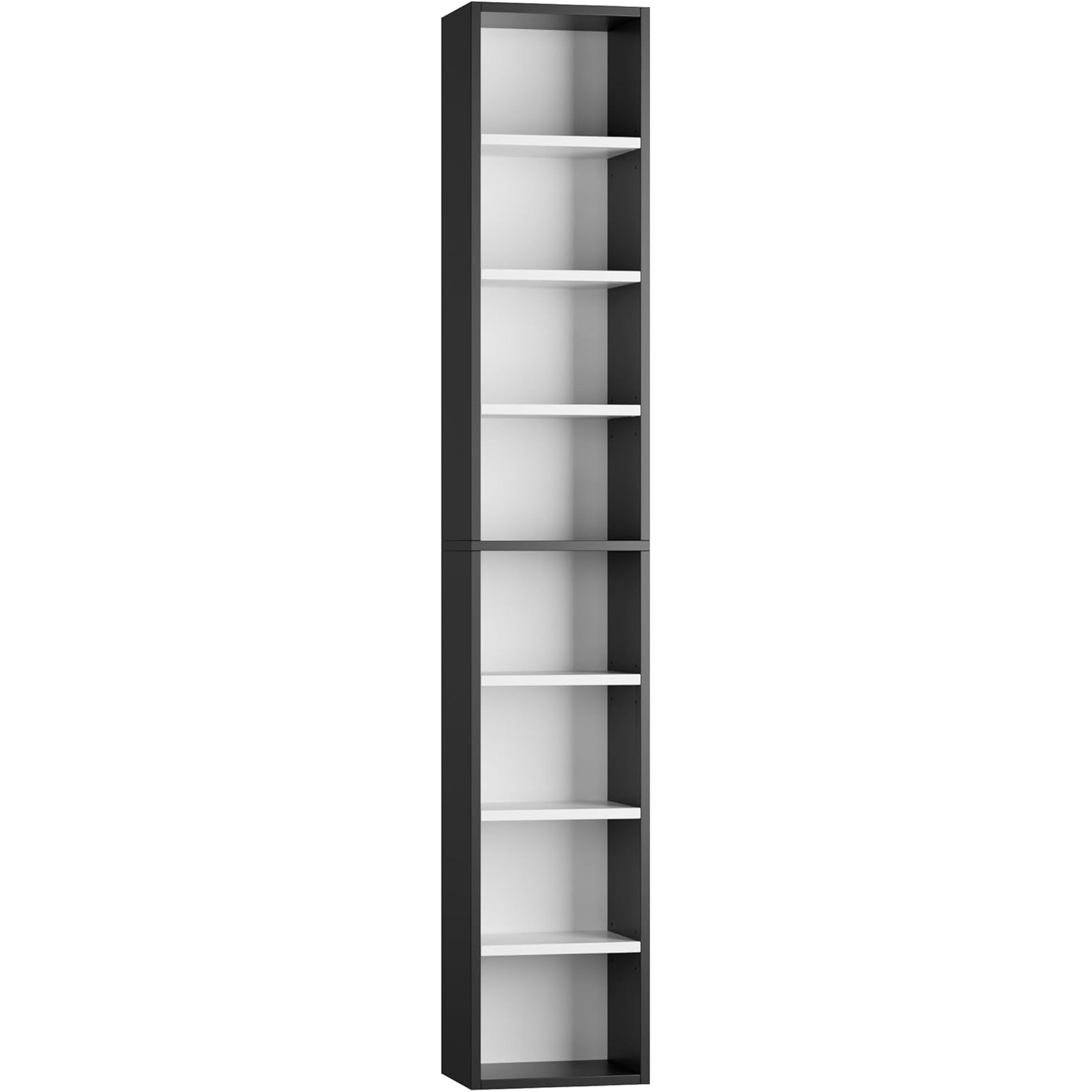 8 Tier Media Tower Rack With Adjustable Shelves Black White
