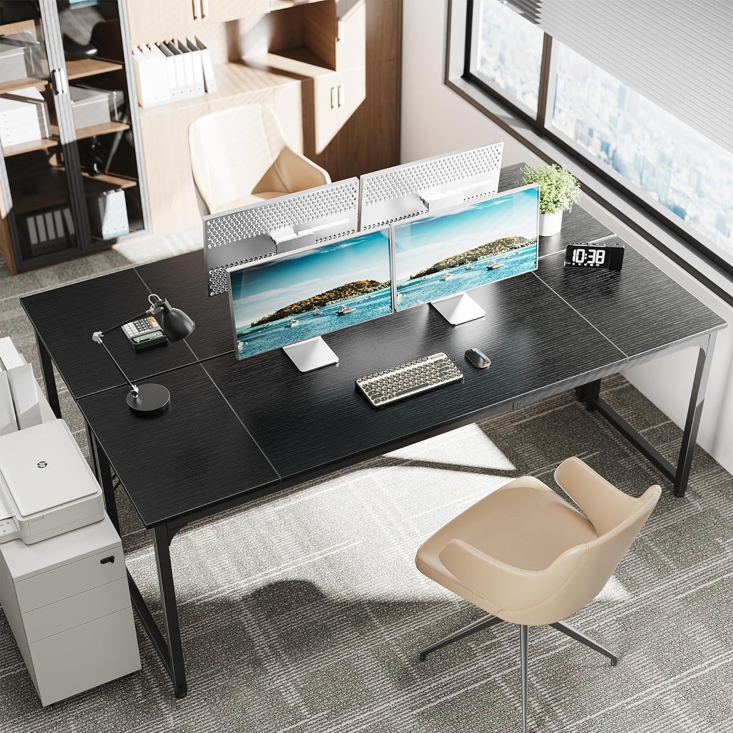 80 Inch Computer Desk With Storage Black Home Office