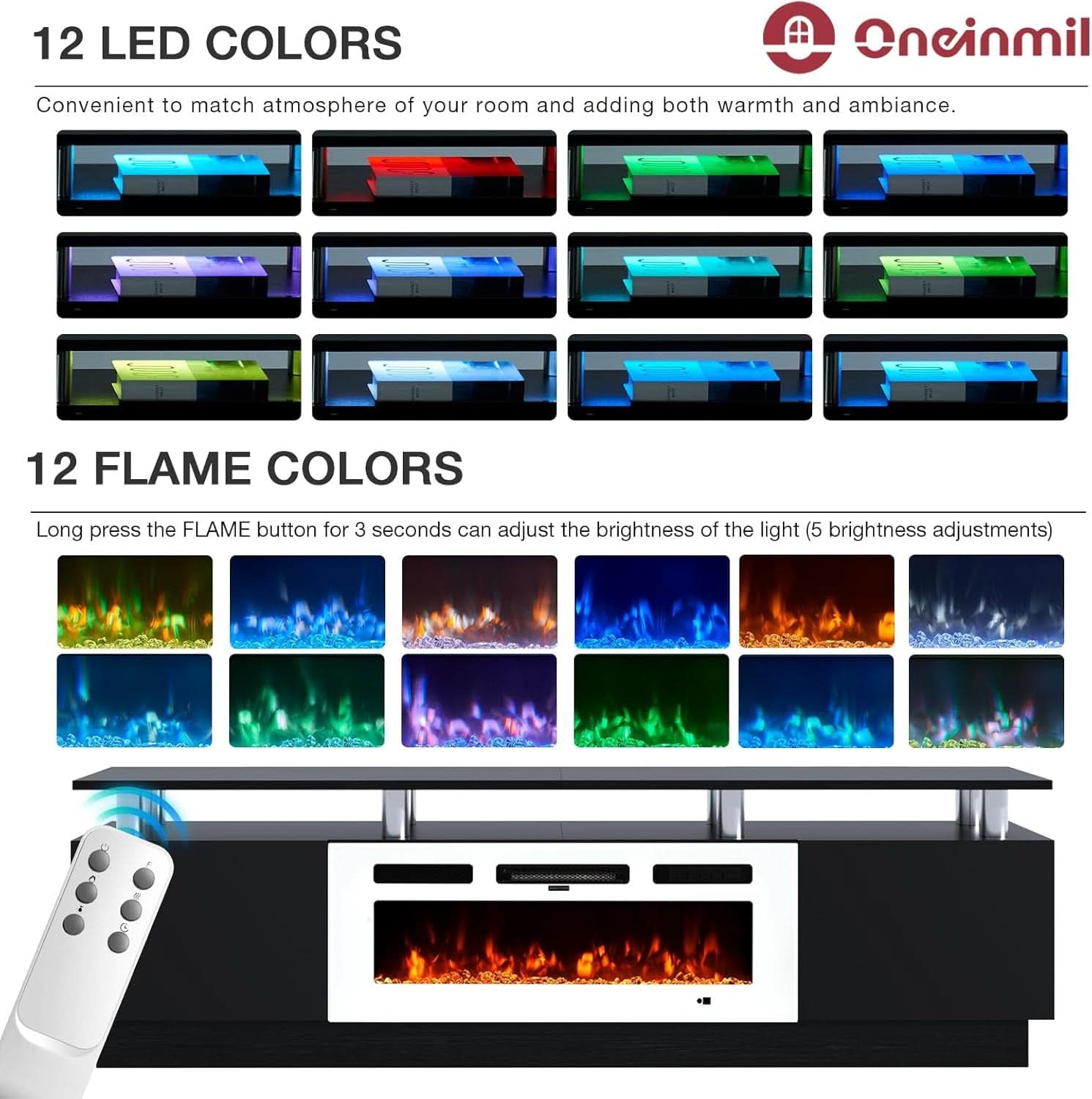 80 Inch Fireplace TV Stand With 36 Inch Electric Fireplace
