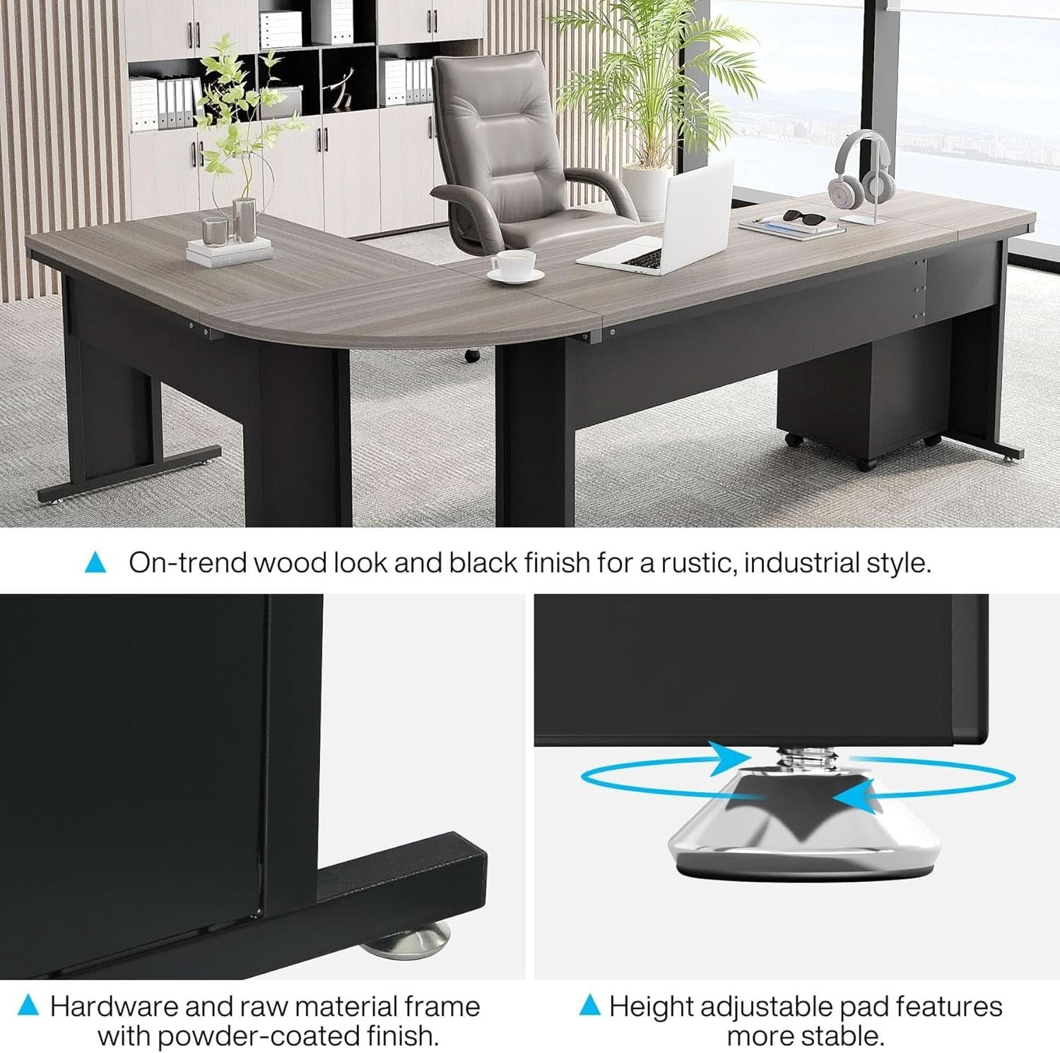 83 Inch L Shaped Office Desk Gray Executive Desk Large