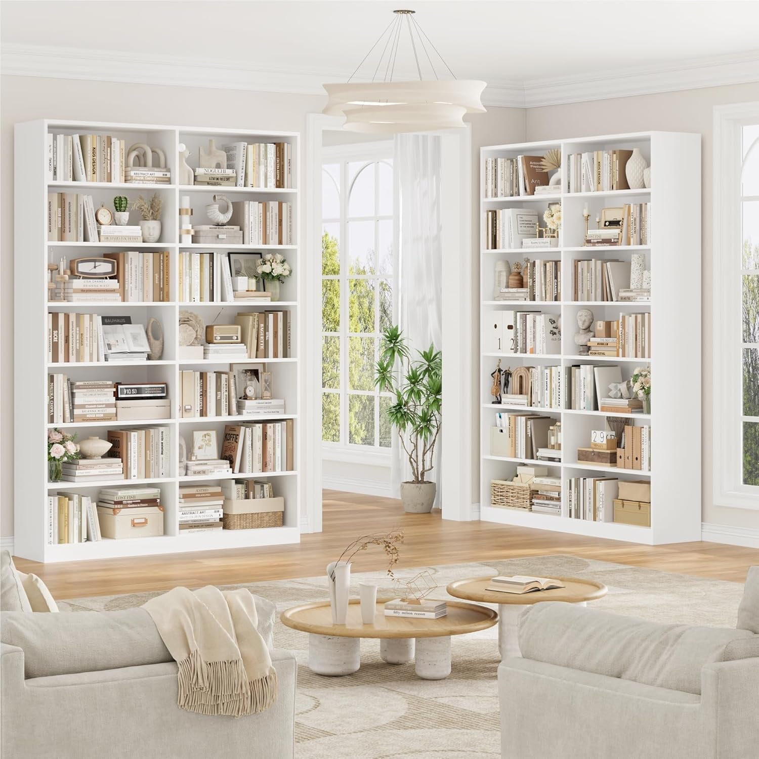 83 Inch Tall White Dual Row Seven Tier Storage Bookshelf