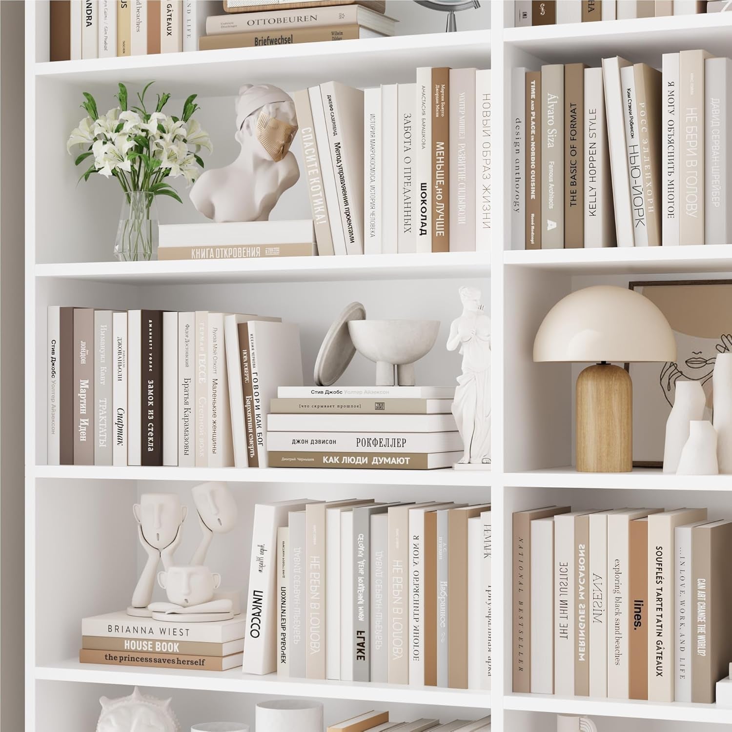 83 Inch Tall White Dual Row Seven Tier Storage Bookshelf