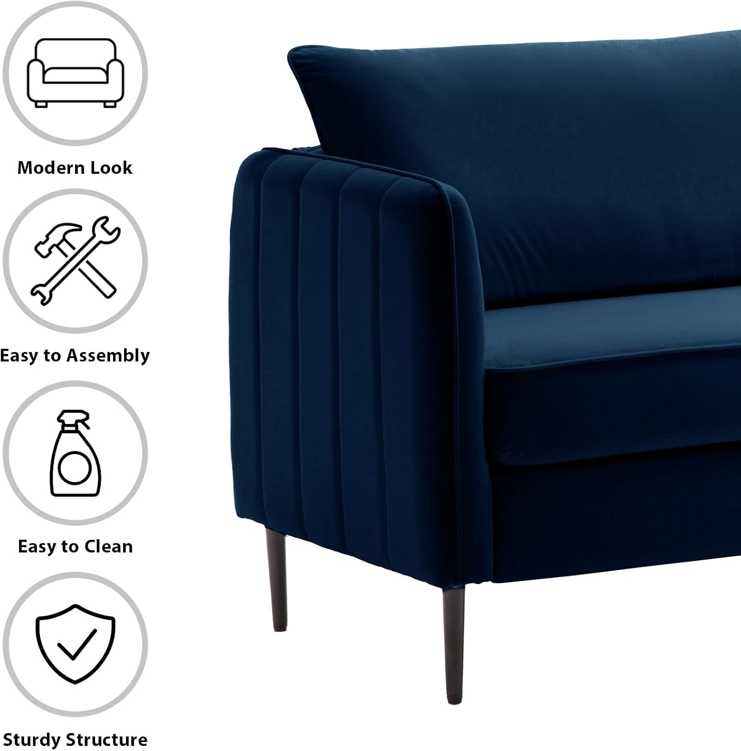 85 Inch Velvet Navy Loveseat Sofa Mid Century Design