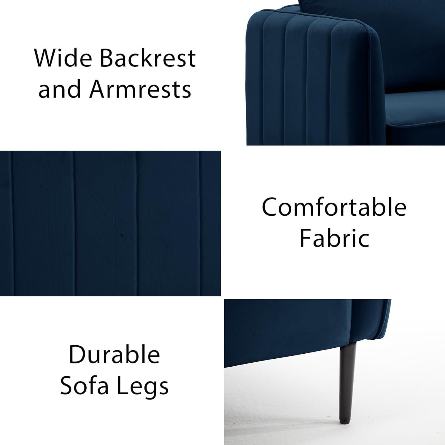 85 Inch Velvet Navy Loveseat Sofa Mid Century Design
