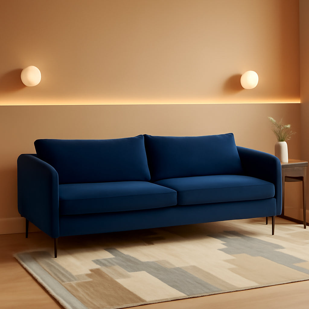 85 Inch Velvet Navy Loveseat Sofa Mid Century Design