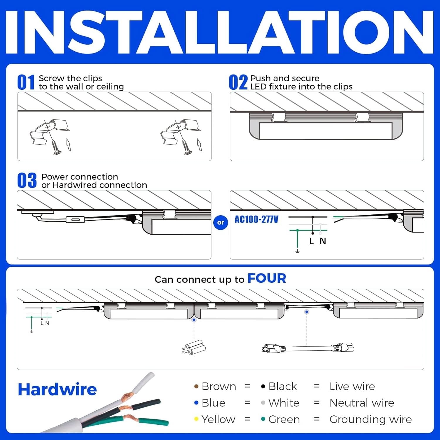 8ft LED Shop Light 10000 Lumens Daylight 5000K Linkable