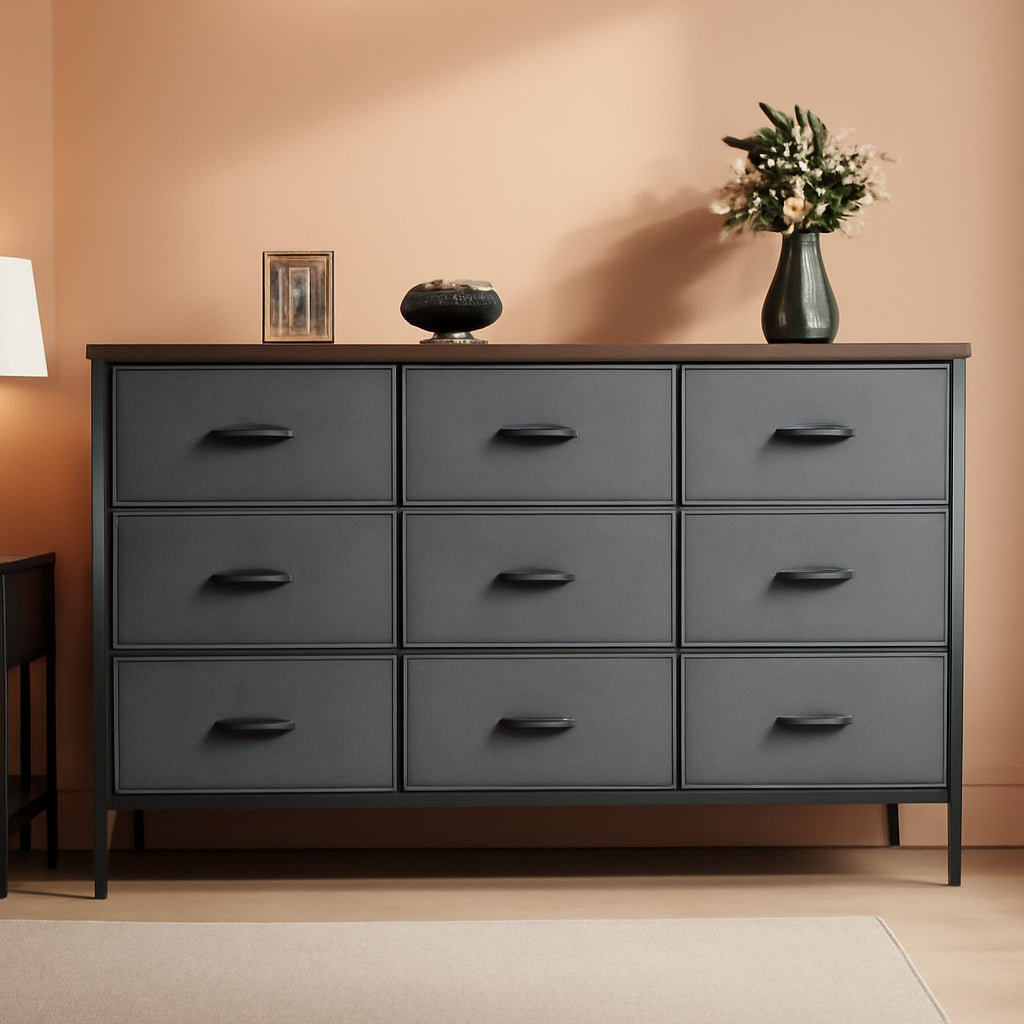 9 Drawer Dresser TV Stand 47 Inch Dark Grey for 50 55 TV
