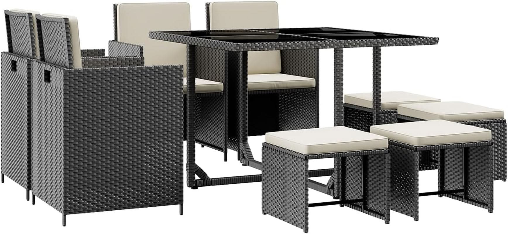 9 Piece Patio Dining Set Black White For Outdoor Use