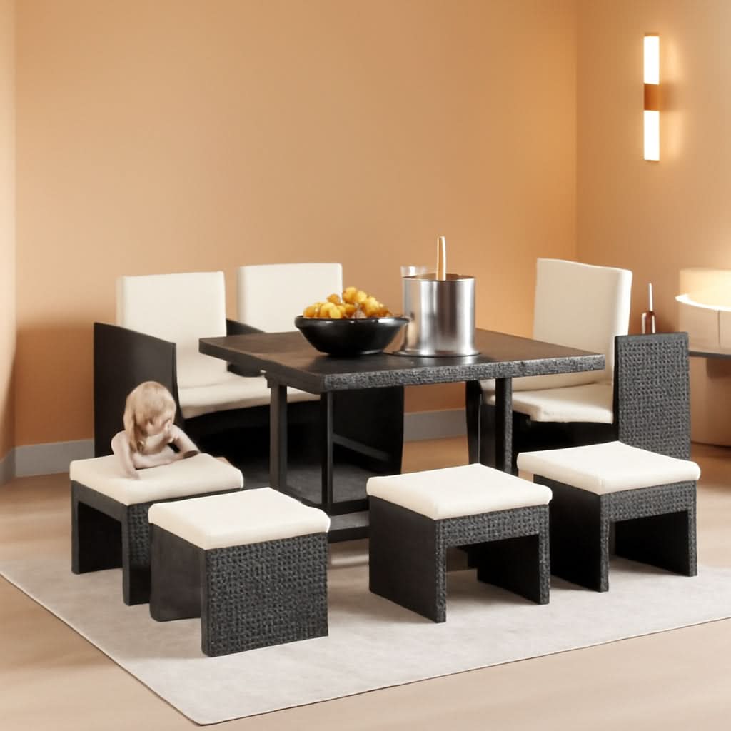 9 Piece Patio Dining Set Black White For Outdoor Use