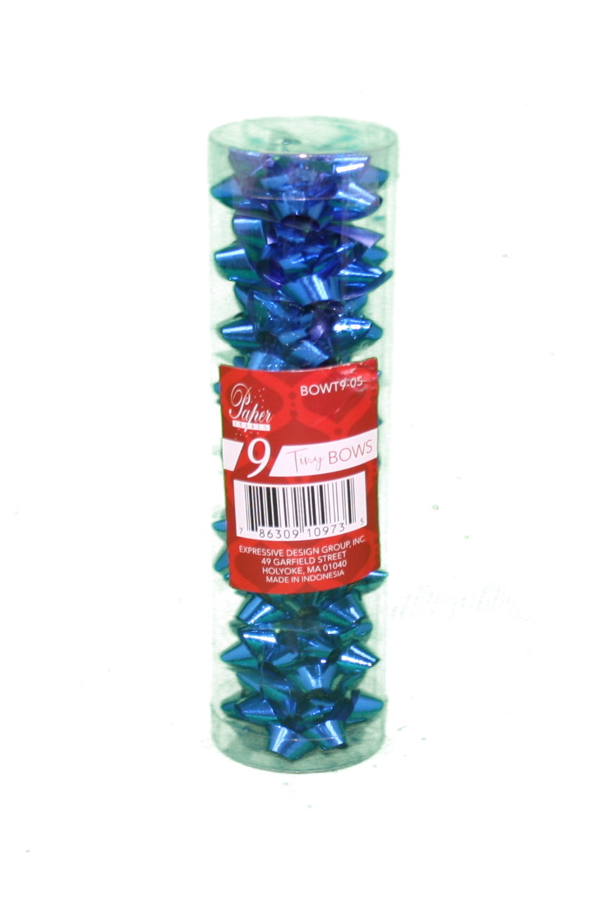 9 Tiny Metallic Bows In A Tube - Royal Blue Metallic