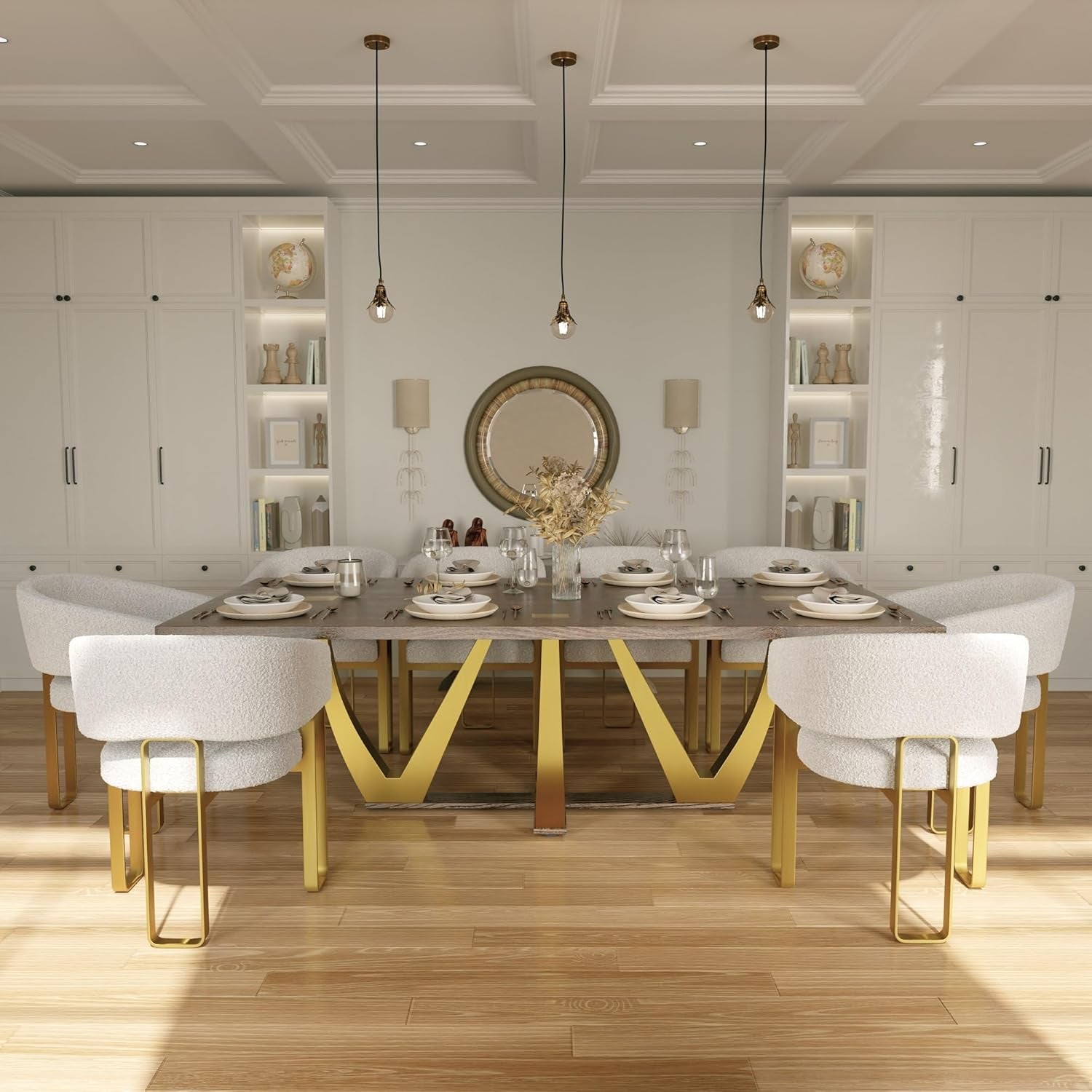 94 Inch Wood Dining Table For 6 To 10 With Gold Base