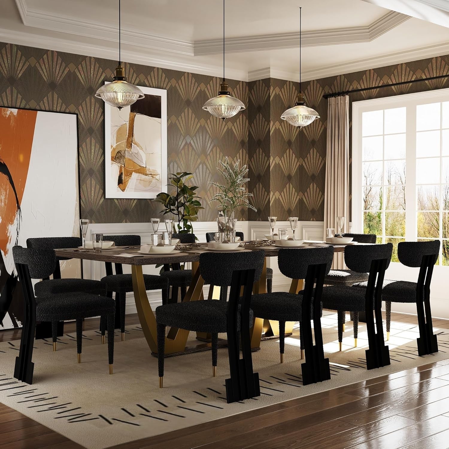 94 Inch Wood Dining Table For 6 To 10 With Gold Base
