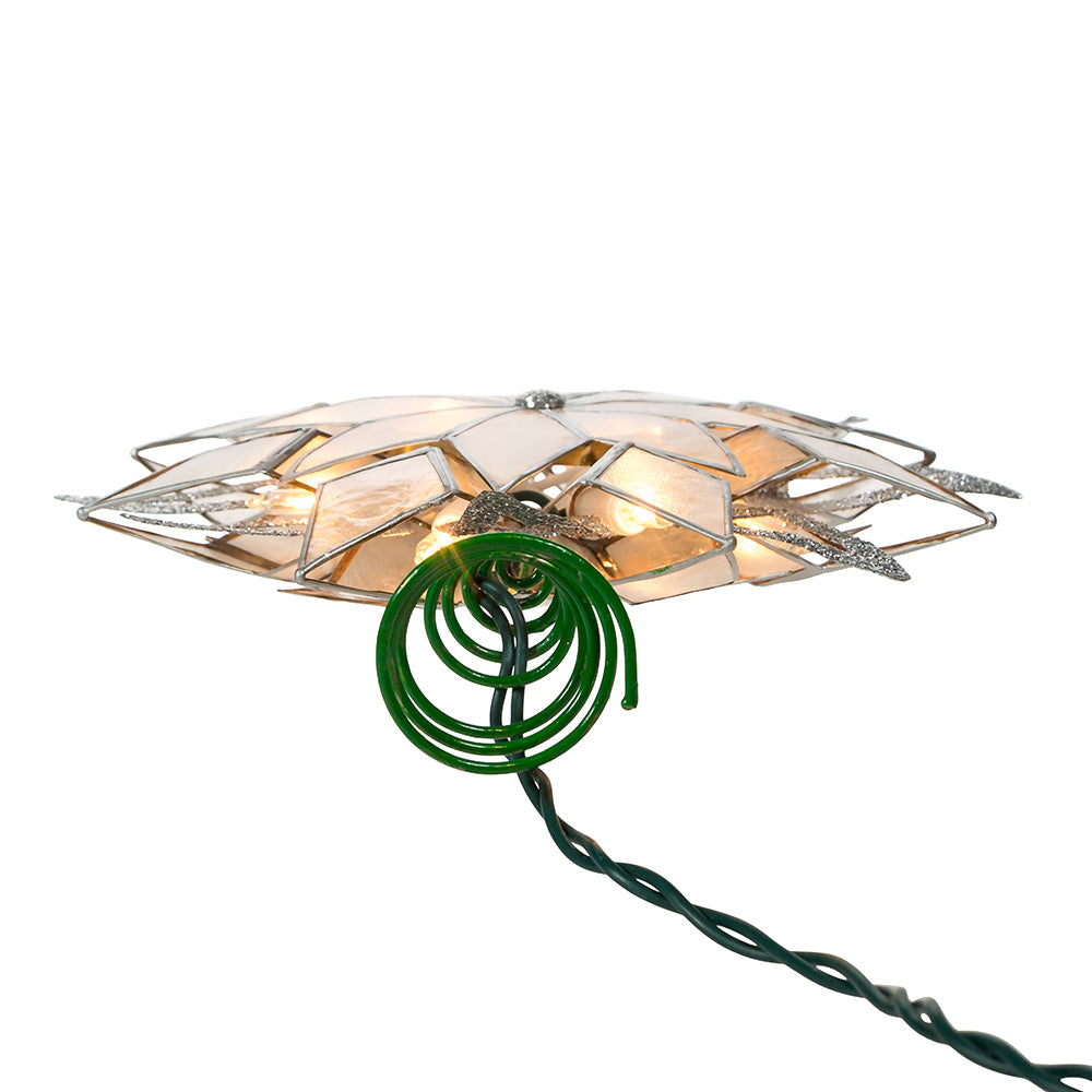9.5" 10-Light Silver Glittered Capiz Star Treetop