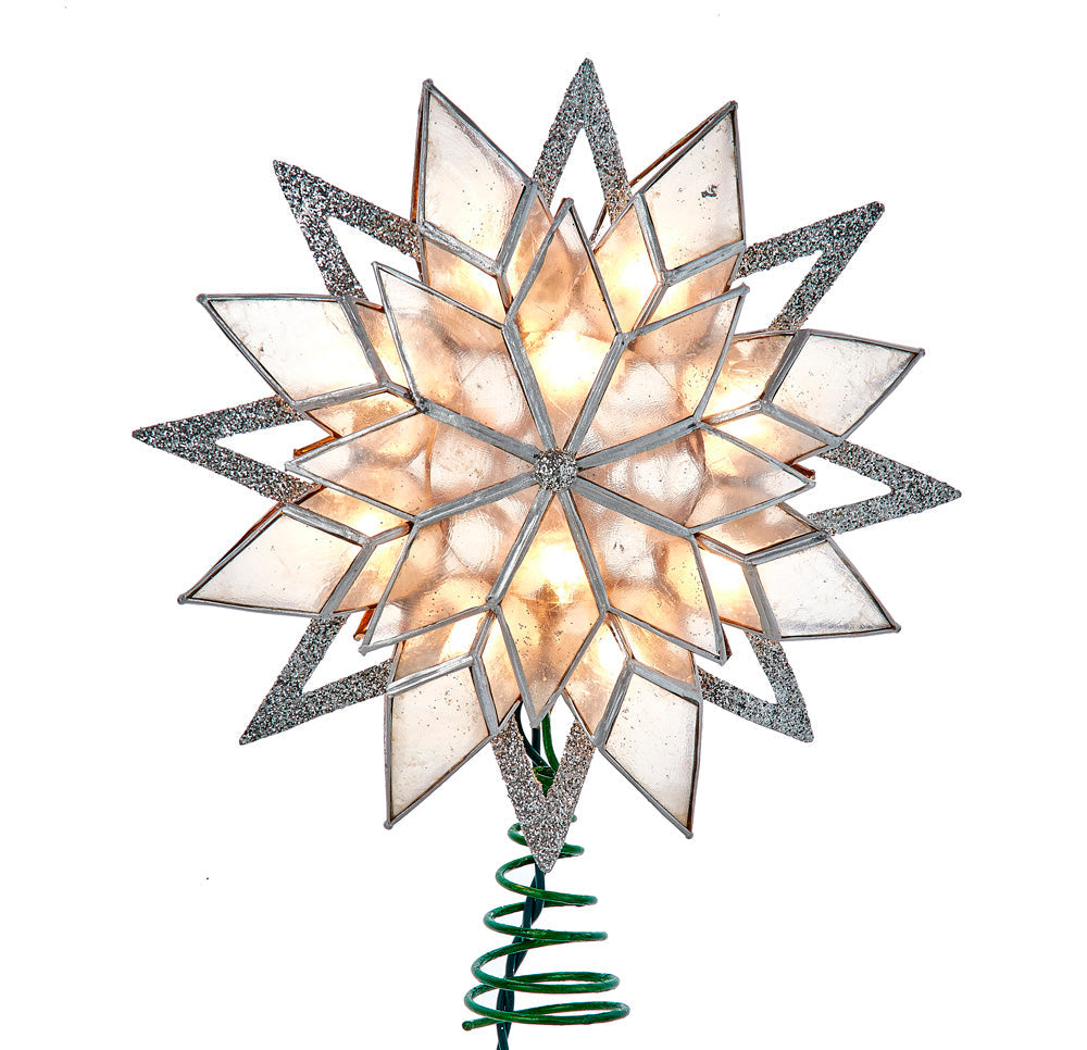 9.5" 10-Light Silver Glittered Capiz Star Treetop