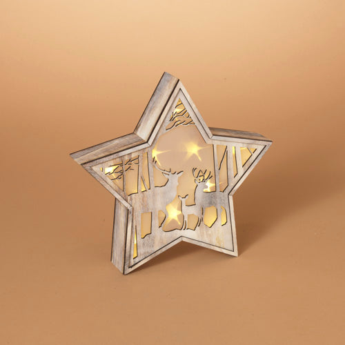 9.5 Inch Lighted Scene Wooden Star