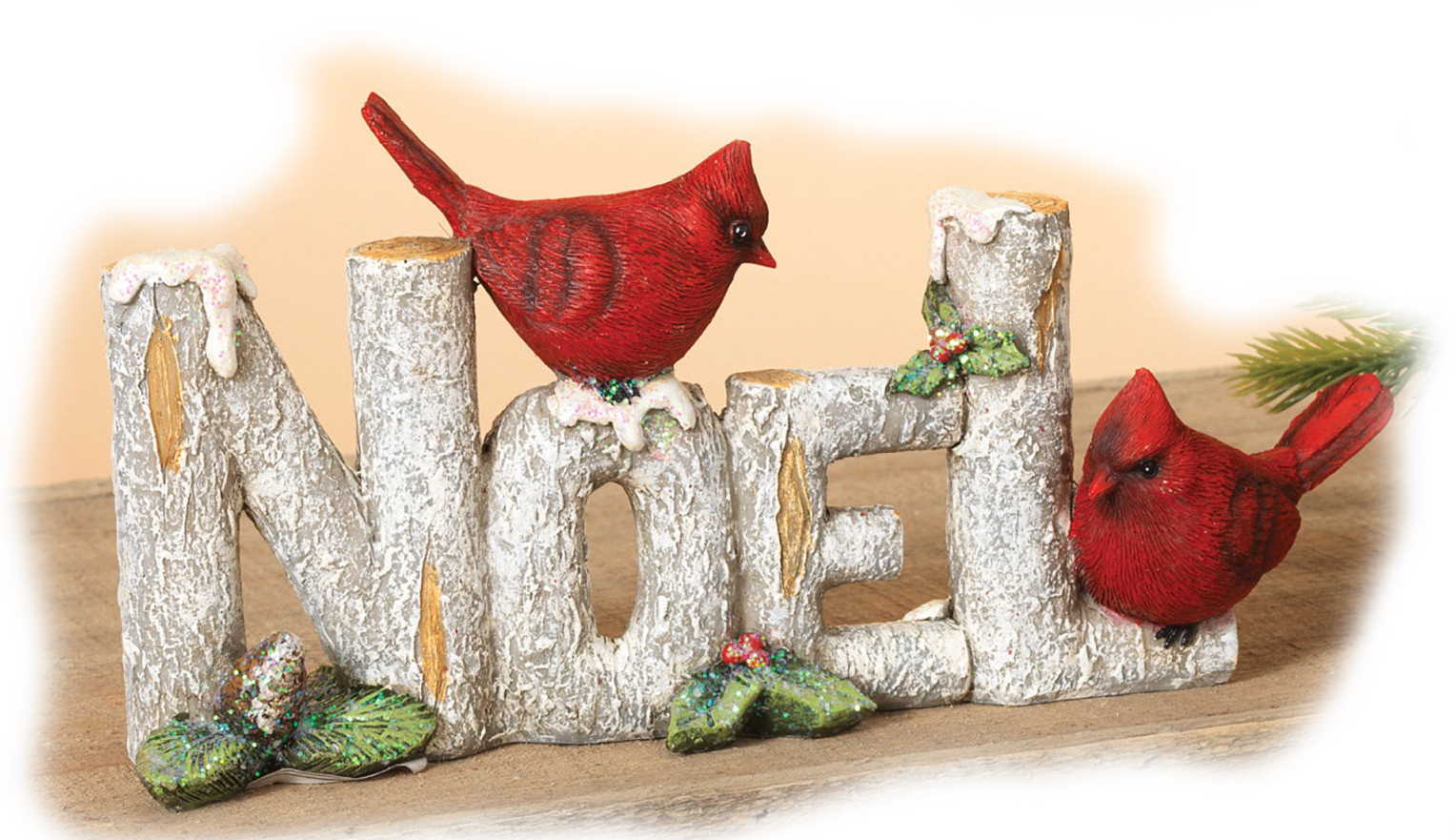 9.5 Inch Resin Birch Sign with Cardinals -