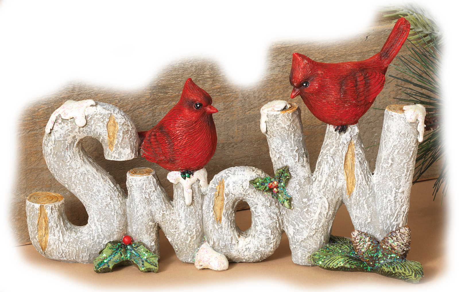 9.5 Inch Resin Birch Sign with Cardinals -