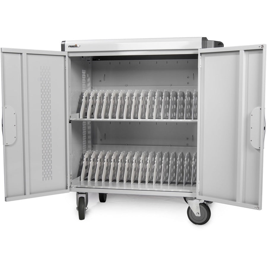AC Charging Cart Up to 32 Devices - Rocstor Volt V32 Steel Enclosure Notebook Chromebook Charging Station VT0V32-01