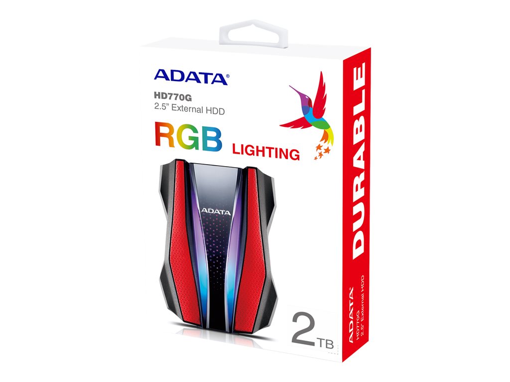 ADATA HD770G - Hard drive - encrypted - 2 TB - external (portable) - USB 3.2 Gen 1 - 256-bit AES - red