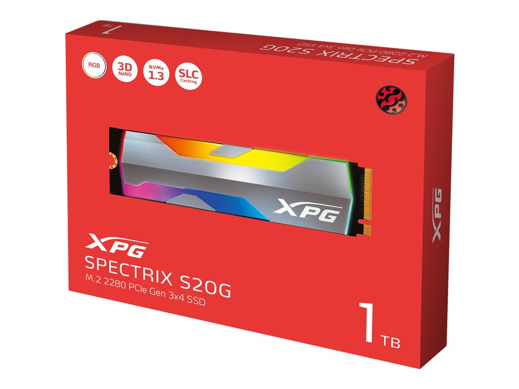ADATA XPG Spectrix S20G RGB - SSD - 1 TB - internal - M.2 2280 - PCIe 3.0 x4 (NVMe) - 256-bit AES - integrated heatsink
