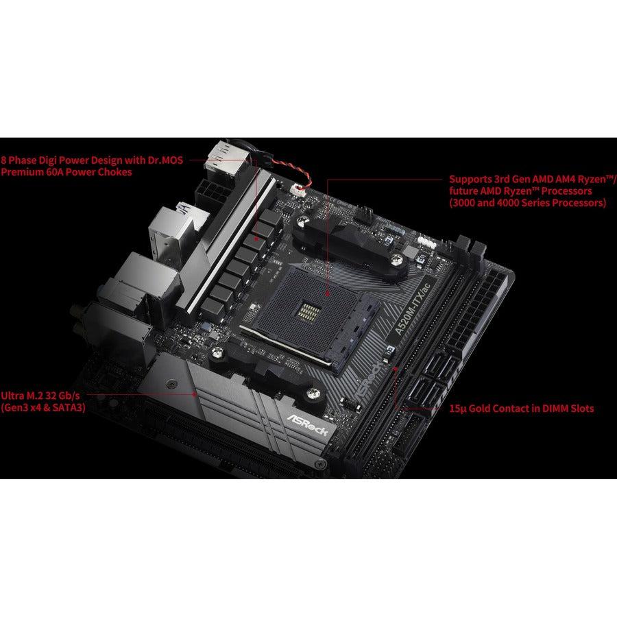 ASRock A520M-ITX/ac Desktop Motherboard - AMD A520 Chipset - Socket AM4 - Mini ITX